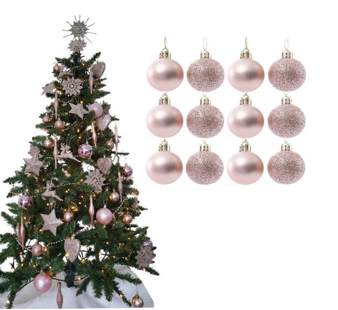 CHRISTMAS TREE DECORATION BAUBLES 38CM GREAT CHRISTMAS TREE HANGING BALL DECORATIONS MATTE GLITTER BAUBLES PACK OF 1238CM ROSE GOLD MATTE GLITTER