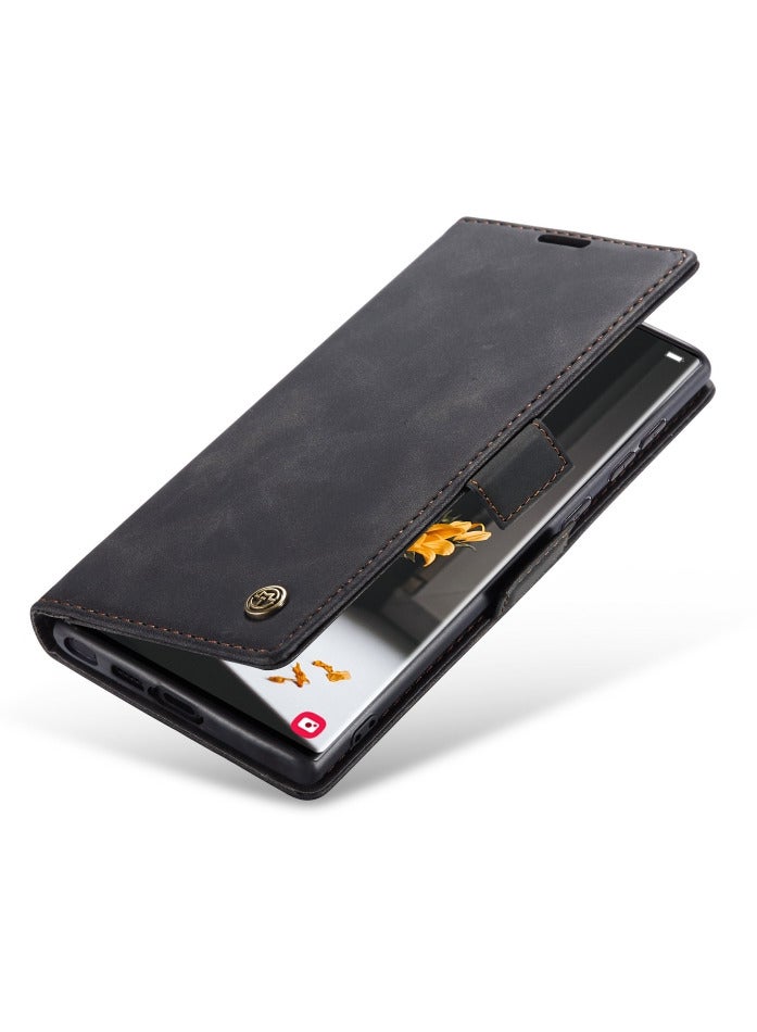 CaseMe Samsung Galaxy S23 Ultra Case Wallet, for Samsung Galaxy S23 Ultra Wallet Case Book Folding Flip Folio Case with Magnetic Kickstand Card Slots Protective Cover - Black - Image 2