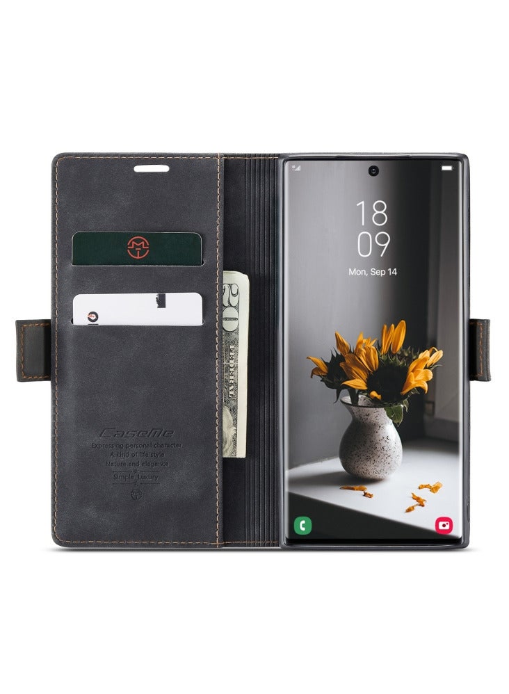 CaseMe Samsung Galaxy S23 Ultra Case Wallet, for Samsung Galaxy S23 Ultra Wallet Case Book Folding Flip Folio Case with Magnetic Kickstand Card Slots Protective Cover - Black - Image 5