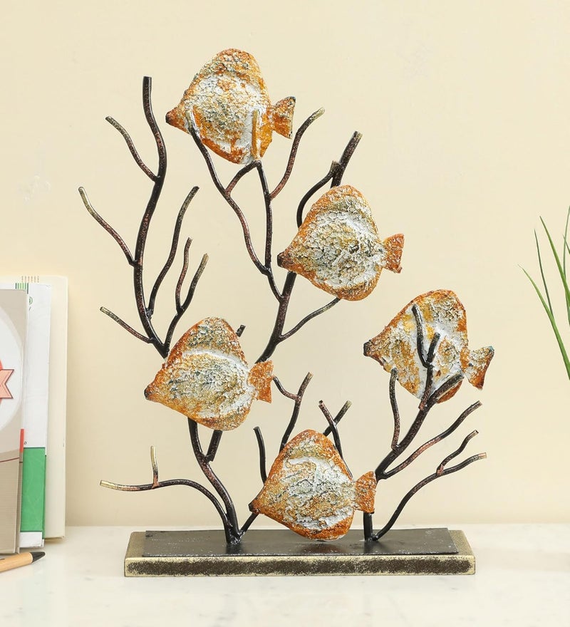 vedas Multicolor Metal MDF Beli Fish Family Antique Statue Figurine Table Top for Living Room Bedroom Hallway Dining Room Hotel Showpeice for Home Desk Decor Sizes 15 x 18 inches - Image 1