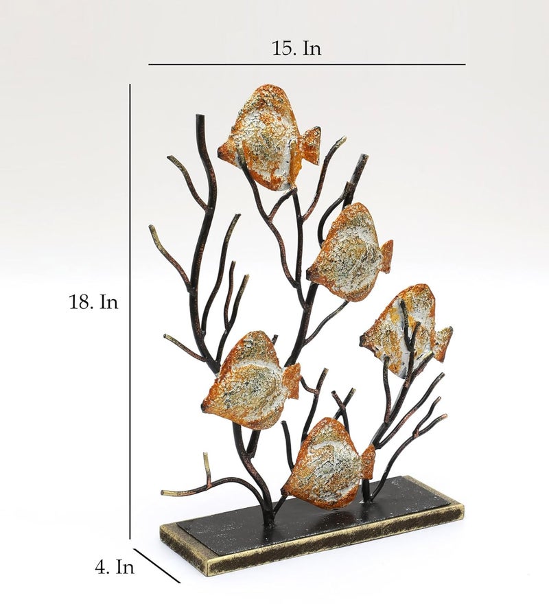 vedas Multicolor Metal MDF Beli Fish Family Antique Statue Figurine Table Top for Living Room Bedroom Hallway Dining Room Hotel Showpeice for Home Desk Decor Sizes 15 x 18 inches - Image 3