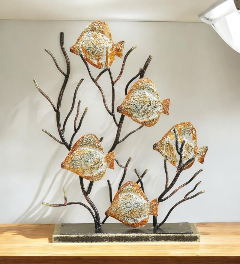 vedas Multicolor Metal MDF Beli Fish Family Antique Statue Figurine Table Top for Living Room Bedroom Hallway Dining Room Hotel Showpeice for Home Desk Decor Sizes 15 x 18 inches - Image 4