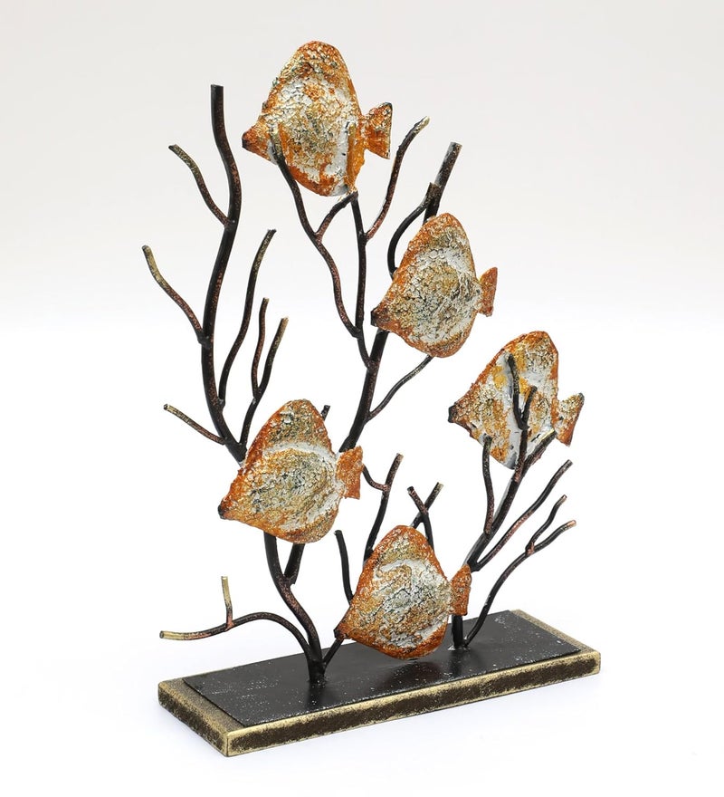 vedas Multicolor Metal MDF Beli Fish Family Antique Statue Figurine Table Top for Living Room Bedroom Hallway Dining Room Hotel Showpeice for Home Desk Decor Sizes 15 x 18 inches - Image 2