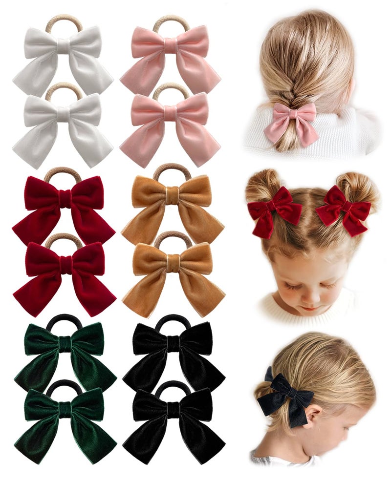 Cherssy Boutique Velvet Hair Bow Ties For Little Girls 12 Pcs Ouchless Soft Elastic Hair Bands For Toddlers Ponytail Holders Hair Accessories For Baby Kids Children School Girls - Image 3