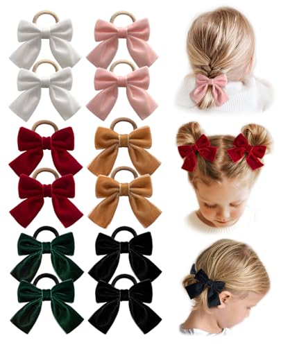 Cherssy Boutique Velvet Hair Bow Ties For Little Girls 12 Pcs Ouchless Soft Elastic Hair Bands For Toddlers Ponytail Holders Hair Accessories For Baby Kids Children School Girls - Image 1