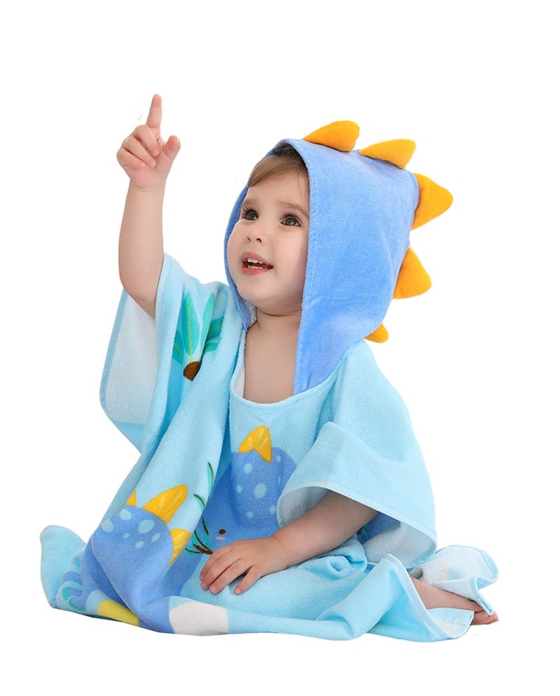 TONWHAR Kids Bath/Pool/Beach Hooded Poncho Towel-Cartoon Animal Pattern Cotton Beach Towel for Baby and Kids (New Dinosaur, 1-4 Years/Height:33.4"-43.3") - Image 1