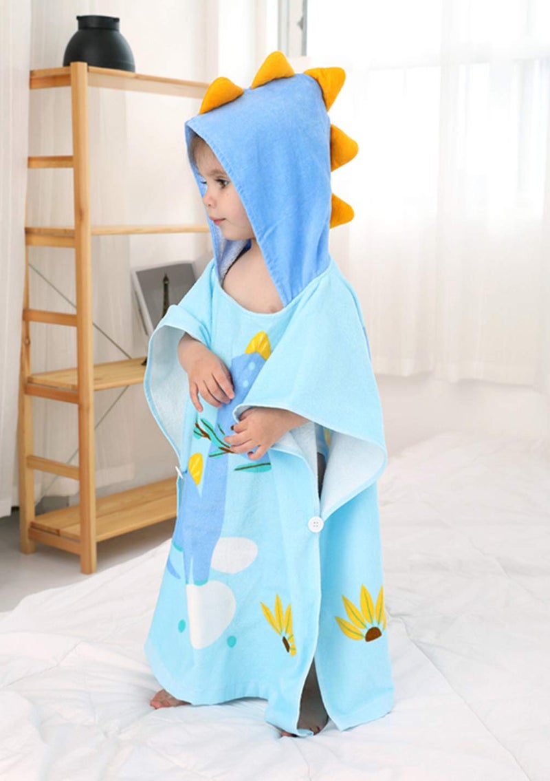 TONWHAR Kids Bath/Pool/Beach Hooded Poncho Towel-Cartoon Animal Pattern Cotton Beach Towel for Baby and Kids (New Dinosaur, 1-4 Years/Height:33.4"-43.3") - Image 5