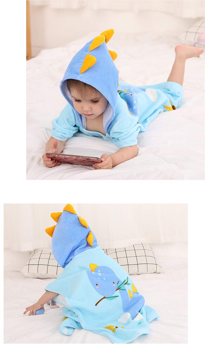 TONWHAR Kids Bath/Pool/Beach Hooded Poncho Towel-Cartoon Animal Pattern Cotton Beach Towel for Baby and Kids (New Dinosaur, 1-4 Years/Height:33.4"-43.3") - Image 3