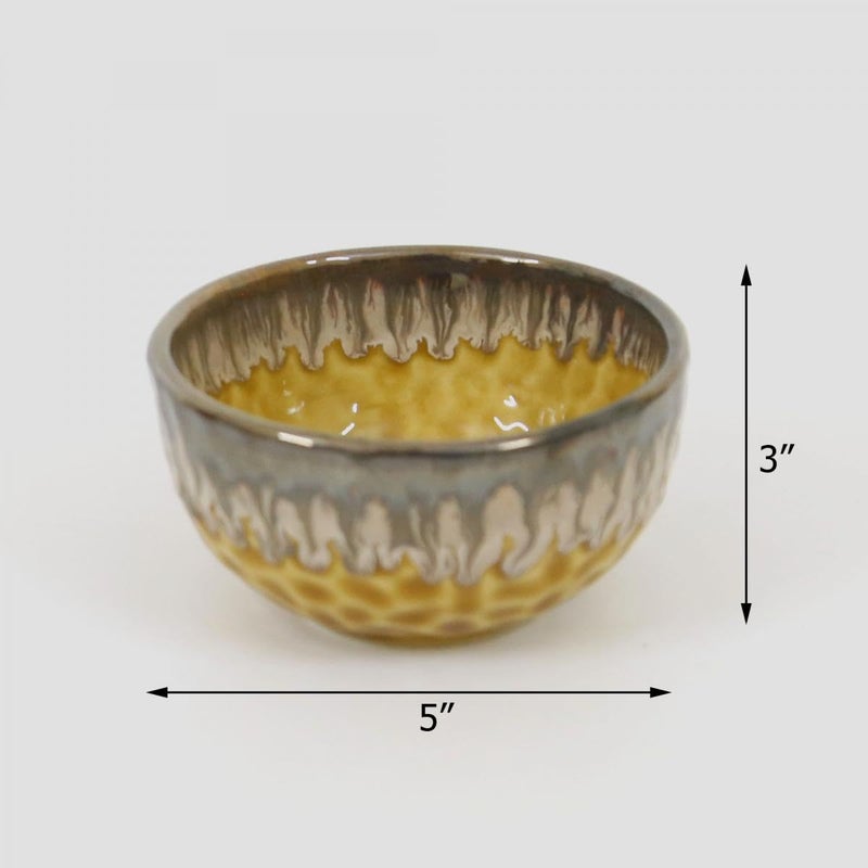 Tarang Arts Handmade Yellow Ceramic Serving Bowl Ceramic Bowl Safe from MicrowaveDishwasher Ideal for SnacksRiceSalad Soup Yellow 5x3 inches - Image 2