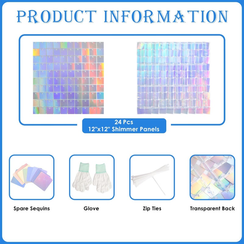 Kate Shimmer Wall Backdrop Silver Iridescent 6FTx4FT Square Sequin Wall Panel Backdrop Decor for Wedding Anniversary Birthday Party, 24 Panels - Image 2