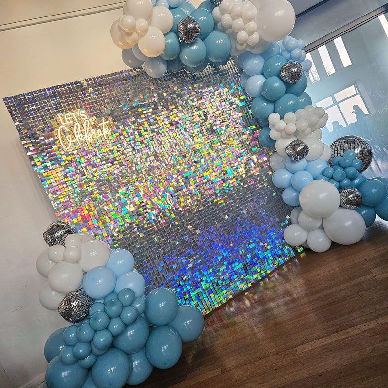 Kate Shimmer Wall Backdrop Silver Iridescent 6FTx4FT Square Sequin Wall Panel Backdrop Decor for Wedding Anniversary Birthday Party, 24 Panels - Image 4