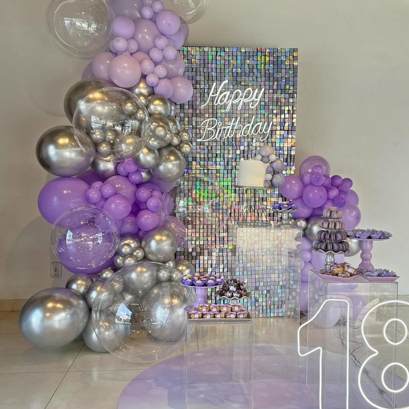 Kate Shimmer Wall Backdrop Silver Iridescent 6FTx4FT Square Sequin Wall Panel Backdrop Decor for Wedding Anniversary Birthday Party, 24 Panels - Image 5