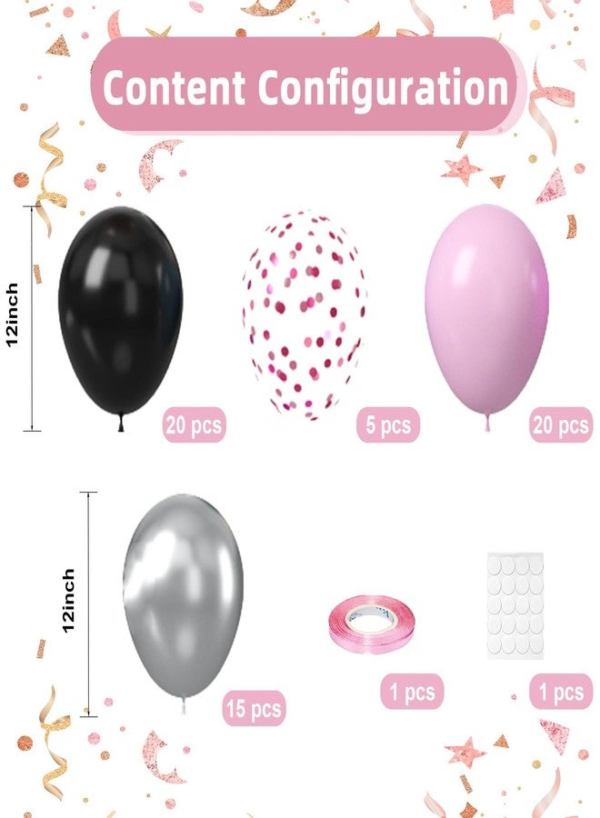 Vibzox Black and Pink Balloons, 60pcs 12Inch Black and Pink White Balloons,Metal Silver and Confetti Balloon for Graduation Birthday Baby Shower Princess Anniversary Wedding Bridal Shower Party Decoration - Image 2