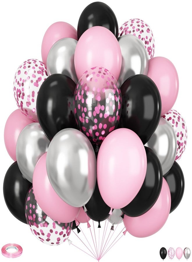 Vibzox Black and Pink Balloons, 60pcs 12Inch Black and Pink White Balloons,Metal Silver and Confetti Balloon for Graduation Birthday Baby Shower Princess Anniversary Wedding Bridal Shower Party Decoration - Image 1