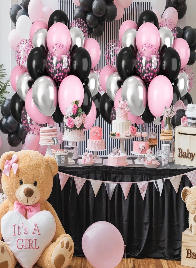 Vibzox Black and Pink Balloons, 60pcs 12Inch Black and Pink White Balloons,Metal Silver and Confetti Balloon for Graduation Birthday Baby Shower Princess Anniversary Wedding Bridal Shower Party Decoration - Image 5