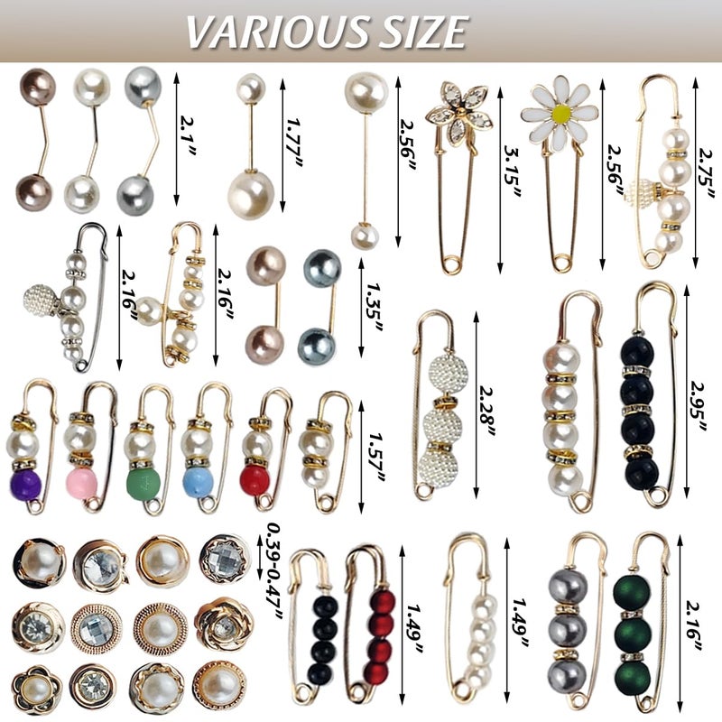 TIHOOD 40PCS Pearl Brooch,Pant Waist Tightener Safety Pin Double Faux Pearl Brooches for Women Girls Fashion Cover Up Buttons Clothing Dresses Decoration Accessories Pant Waist Tightener Safety Pins - Image 2