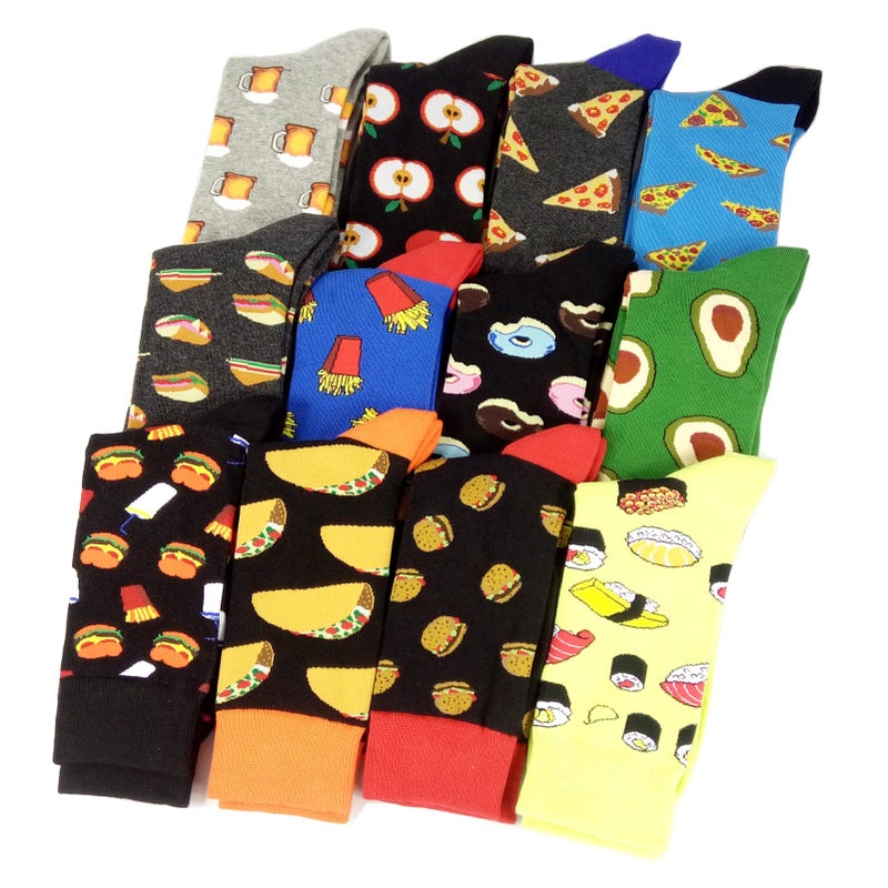 HSELL Mens Fun Food Dress Socks Funny Foodie Sushi Cheese Taco Burritos Patterned Crazy Design Crew Socks Novelty Gift for Men Women Unisex Cotton Sock Sox (12 Pairs Food Assorted) - Image 5