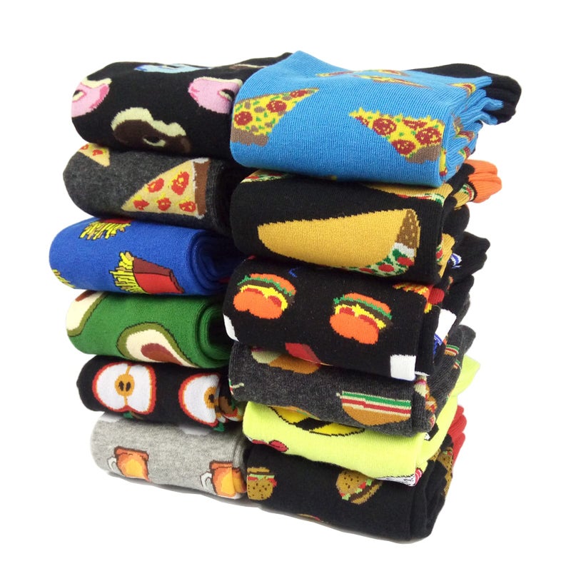 HSELL Mens Fun Food Dress Socks Funny Foodie Sushi Cheese Taco Burritos Patterned Crazy Design Crew Socks Novelty Gift for Men Women Unisex Cotton Sock Sox (12 Pairs Food Assorted) - Image 4