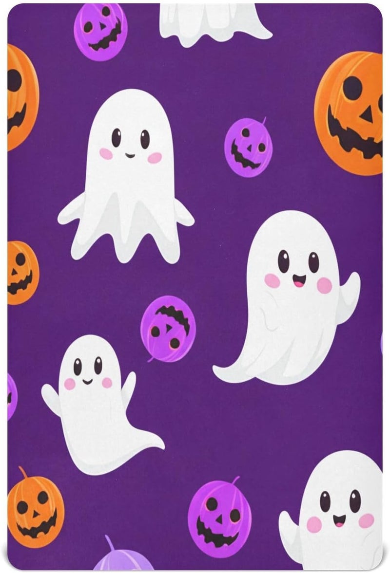 Halloween Purple Ghosts Crib Sheets for Boys Girls Ultra Soft Breathable Baby Crib Sheet Fitted Crib Sheets for Standard Size Crib and Toddler Mattresses, 52 x 28 Inch - Image 1