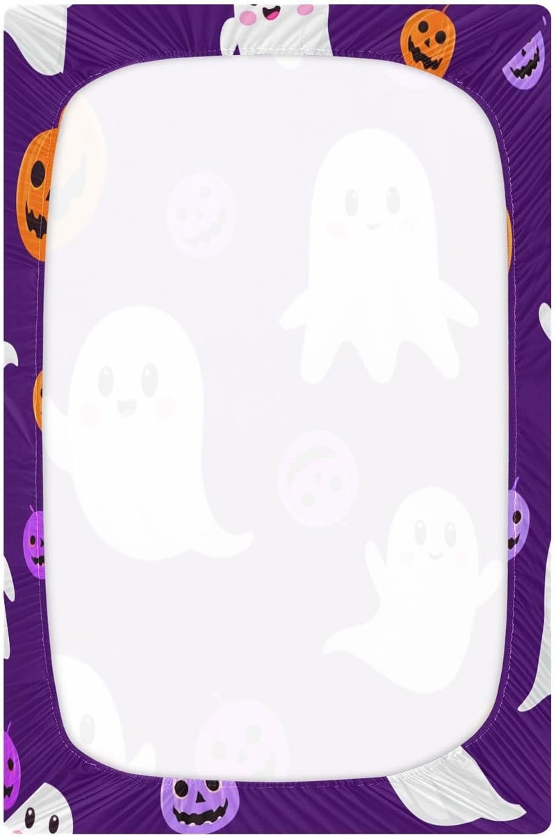 Halloween Purple Ghosts Crib Sheets for Boys Girls Ultra Soft Breathable Baby Crib Sheet Fitted Crib Sheets for Standard Size Crib and Toddler Mattresses, 52 x 28 Inch - Image 3
