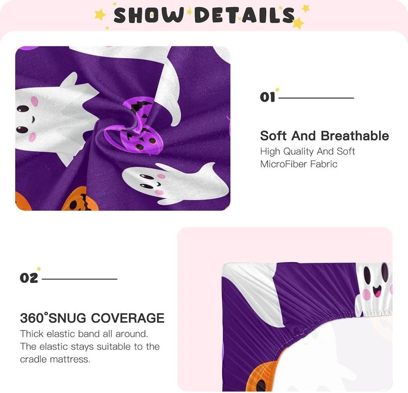 Halloween Purple Ghosts Crib Sheets for Boys Girls Ultra Soft Breathable Baby Crib Sheet Fitted Crib Sheets for Standard Size Crib and Toddler Mattresses, 52 x 28 Inch - Image 5