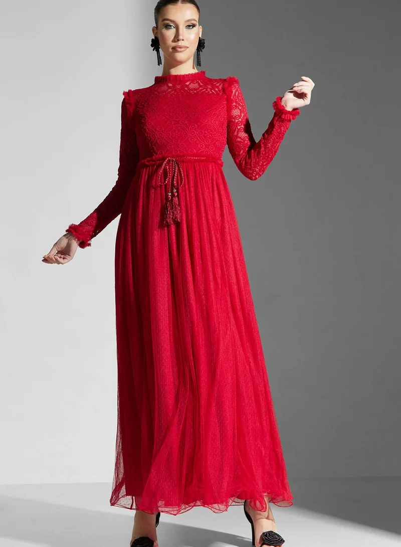 Golden Apple Tiered Lace Tie Detail Dress