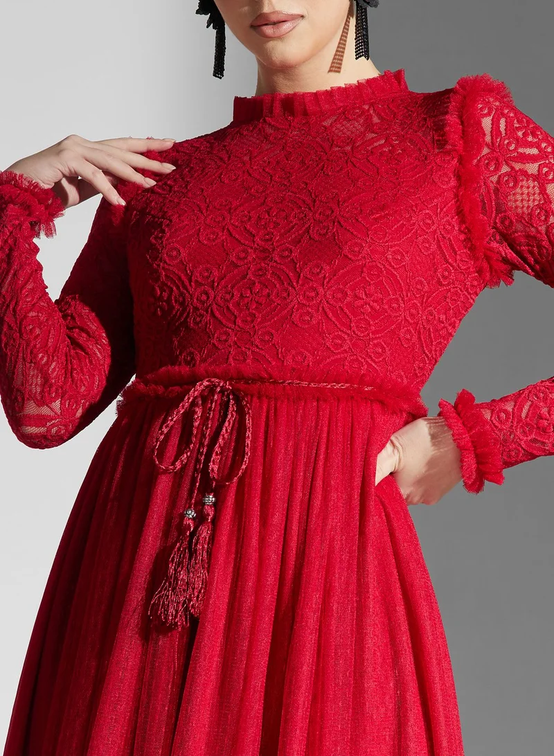Golden Apple Tiered Lace Tie Detail Dress