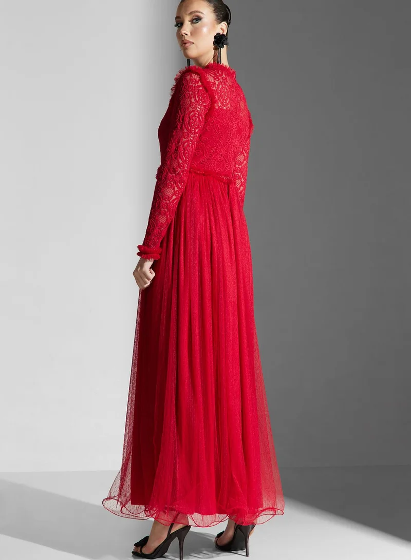 Golden Apple Tiered Lace Tie Detail Dress