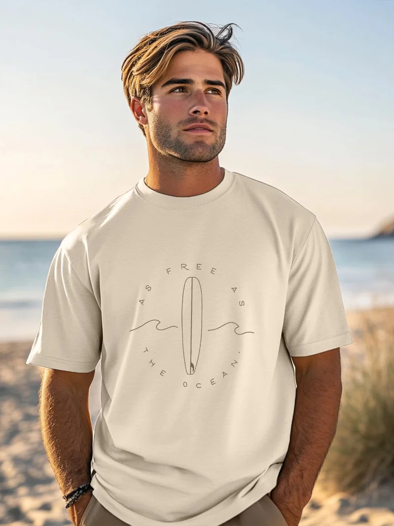 نوبيرو NOBERO Men's Cream Graphic T-Shirt