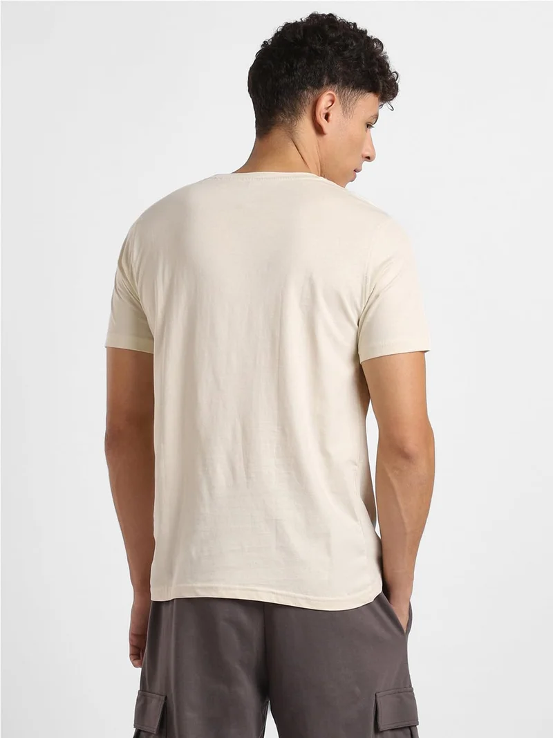 NOBERO  NOBERO Men's Cream Graphic T-Shirt for Men | Best Price UAE