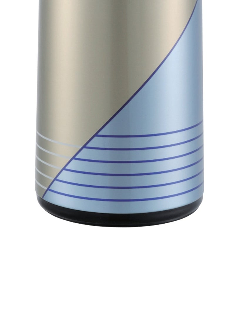 Peacock 2.2 Liter Glass Lined Thermos Flask Push Button Dispenser In Blue Silver Fpnh22 138 Insulated Airpot Beverage Pump For Hot Coffee And Tea Leak Proof - Image 3