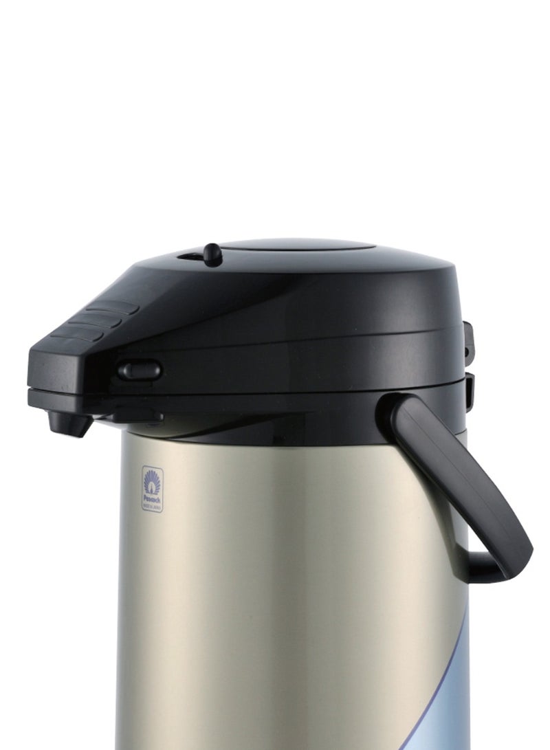 Peacock 2.2 Liter Glass Lined Thermos Flask Push Button Dispenser In Blue Silver Fpnh22 138 Insulated Airpot Beverage Pump For Hot Coffee And Tea Leak Proof - Image 2