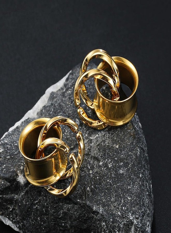 Earblity 1 Pair Basic gauges+2 twisty rings 5/8'' (16mm) Ear Tunnels Plugs 316 Stainless Steel Gold Ear Gauges Weight Saddle Plugs Hypoallergenic expander Piercing Body Jewelry for women and men - Image 3
