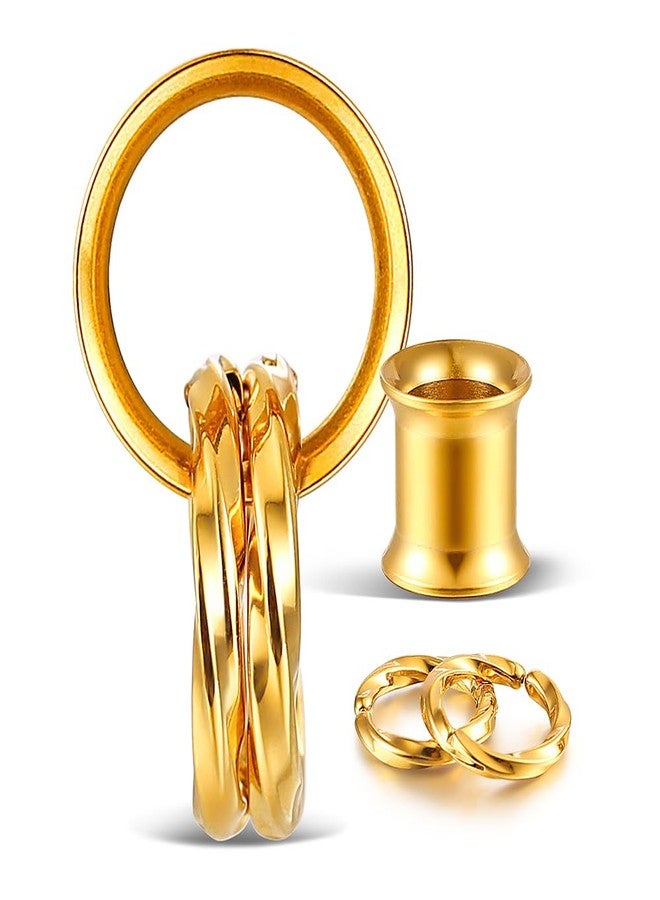 Earblity 1 Pair Basic gauges+2 twisty rings 5/8'' (16mm) Ear Tunnels Plugs 316 Stainless Steel Gold Ear Gauges Weight Saddle Plugs Hypoallergenic expander Piercing Body Jewelry for women and men - Image 1