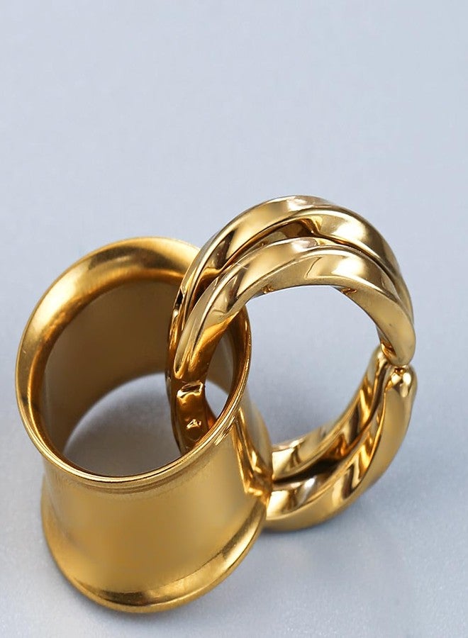 Earblity 1 Pair Basic gauges+2 twisty rings 5/8'' (16mm) Ear Tunnels Plugs 316 Stainless Steel Gold Ear Gauges Weight Saddle Plugs Hypoallergenic expander Piercing Body Jewelry for women and men - Image 5