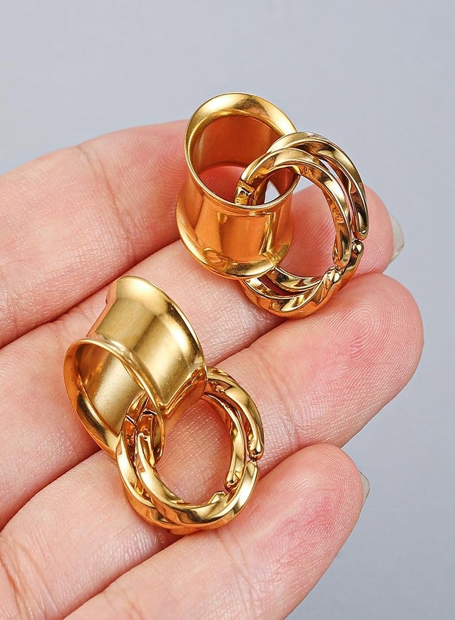 Earblity 1 Pair Basic gauges+2 twisty rings 5/8'' (16mm) Ear Tunnels Plugs 316 Stainless Steel Gold Ear Gauges Weight Saddle Plugs Hypoallergenic expander Piercing Body Jewelry for women and men - Image 4