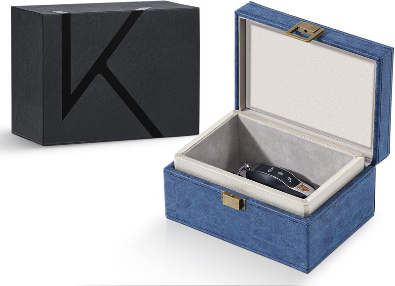 KENARK KK6M-BL Faraday Key Fob Protector Box, RFID Signal Blocking Shielding Box for Car Keys, Anti-Theft Vintage Faraday Cage with High-Grade Protein Leather, Blue - Size: M - Image 1
