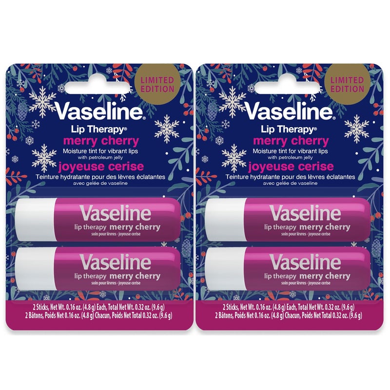 Vaseline عبوة مزدوجة من بلسم الشفاه فازلين - كرز مبهج إصدار محدود لعيد الميلاد (عبوة 2) - Image 1