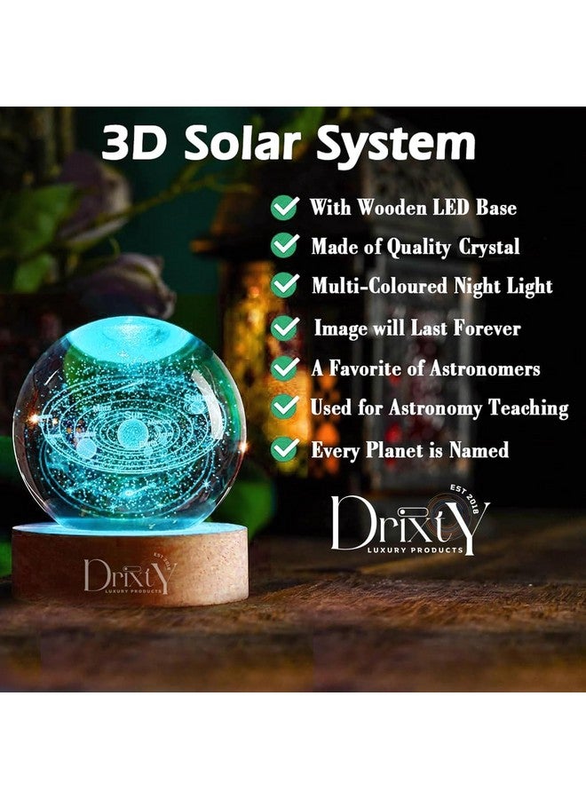 DRIXTY 3D Galaxy Crystal Ball Night Light Creative Engraved Aesthetic Ball Dim Night Lamp, USB Powered Bed Table Lamp LED Wooden Base for Home Decoration, Birthday, Gifts, Teens (7 Color Galaxy) - Image 3