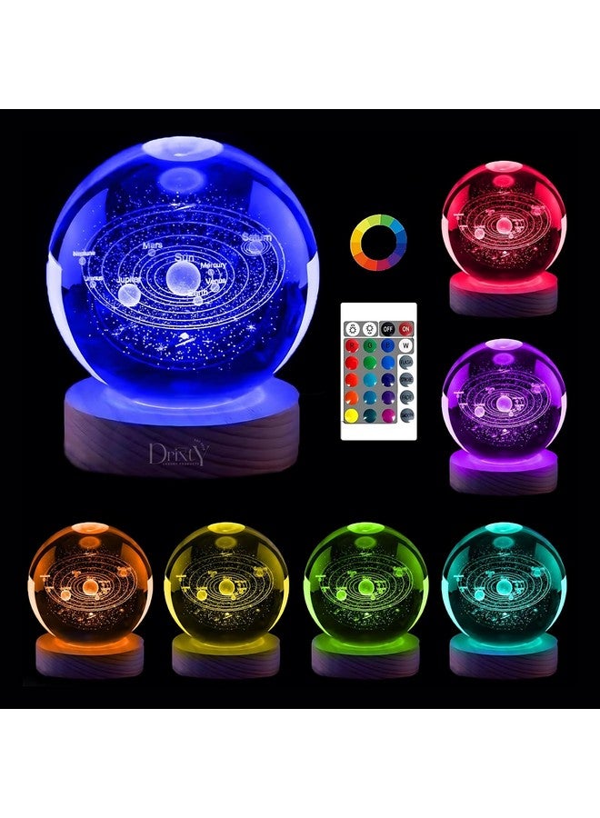 DRIXTY 3D Galaxy Crystal Ball Night Light Creative Engraved Aesthetic Ball Dim Night Lamp, USB Powered Bed Table Lamp LED Wooden Base for Home Decoration, Birthday, Gifts, Teens (7 Color Galaxy) - Image 1