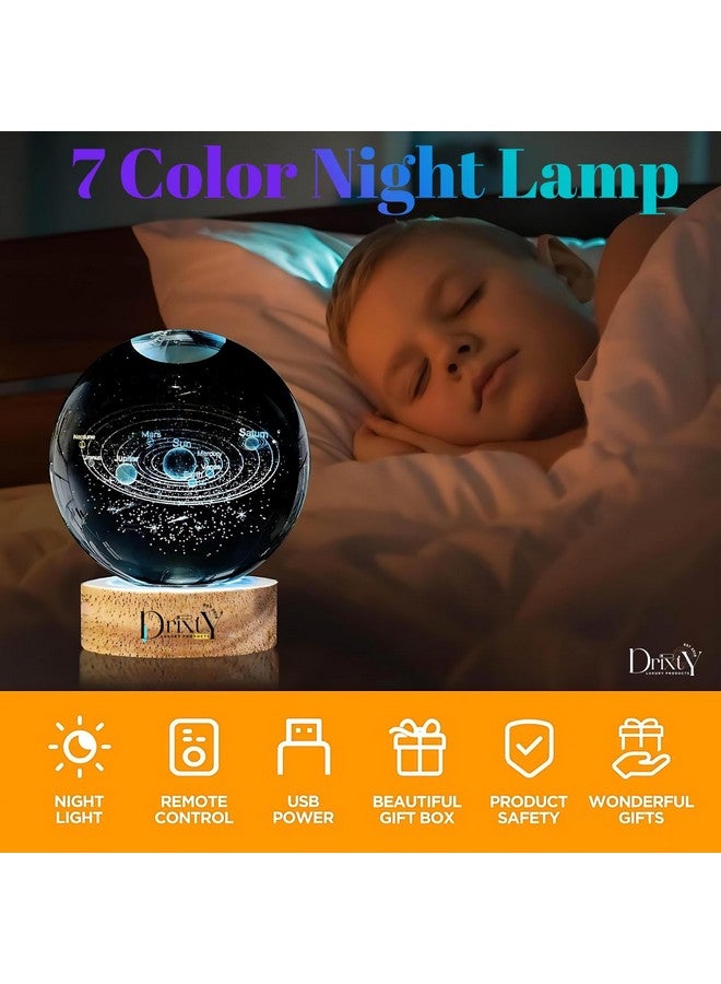 DRIXTY 3D Galaxy Crystal Ball Night Light Creative Engraved Aesthetic Ball Dim Night Lamp, USB Powered Bed Table Lamp LED Wooden Base for Home Decoration, Birthday, Gifts, Teens (7 Color Galaxy) - Image 4