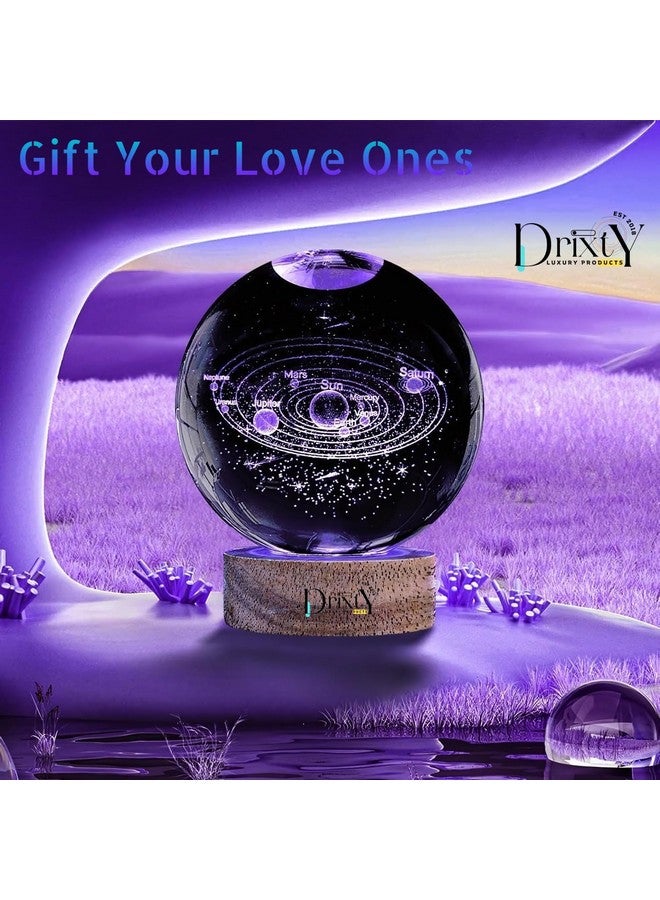 DRIXTY 3D Galaxy Crystal Ball Night Light Creative Engraved Aesthetic Ball Dim Night Lamp, USB Powered Bed Table Lamp LED Wooden Base for Home Decoration, Birthday, Gifts, Teens (7 Color Galaxy) - Image 2