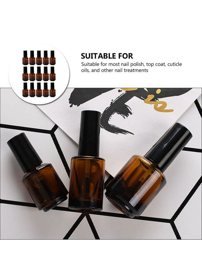 Beaupretty 15Pcs Empty Nail Polish Bottle Glass Amber Refillable Container Vial Cosmetic Dispenser Bottle With Brush Cap For Diy Eyelash Glue Eyelid Sticker 7Ml Chocolate  - Image 4