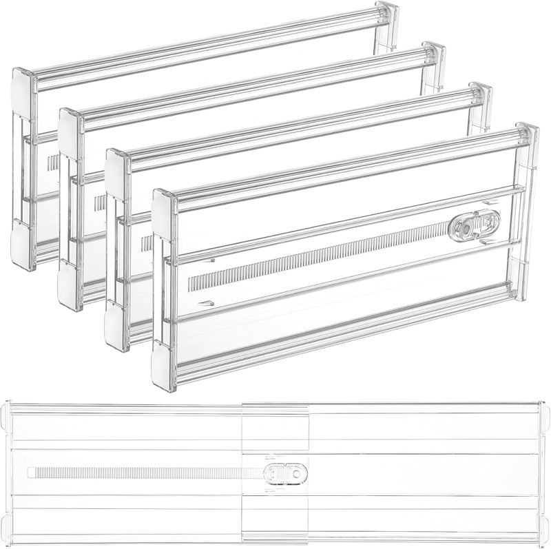 Vtopmart 4 Pack Drawer Dividers Organizers, 15.2cm High,32.5-56.6cm Adjustable Expandable Dresser Drawer Organizer, Clear Plastic Separators for Dresser, Baby Clothing, Underwear, Cosmetic, Toiletries - Image 1