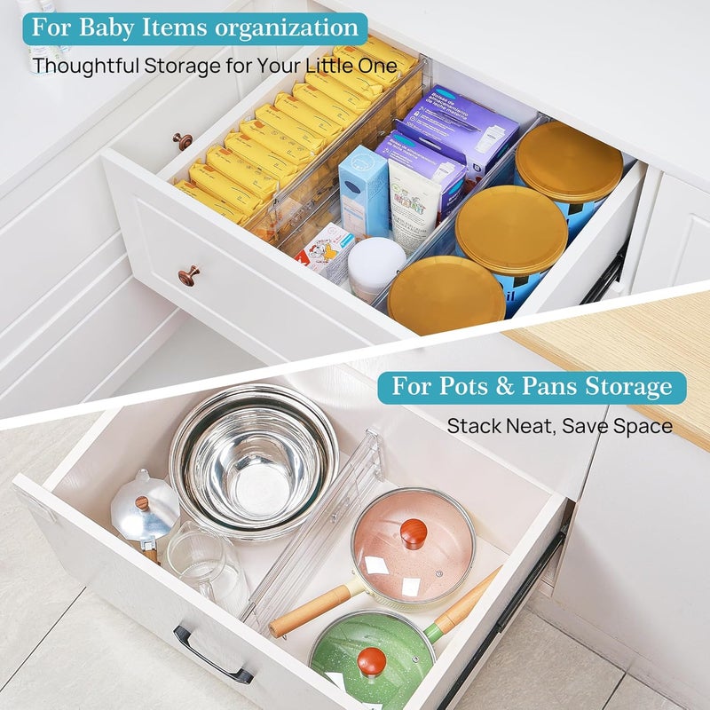 Vtopmart 4 Pack Drawer Dividers Organizers, 15.2cm High,32.5-56.6cm Adjustable Expandable Dresser Drawer Organizer, Clear Plastic Separators for Dresser, Baby Clothing, Underwear, Cosmetic, Toiletries - Image 5