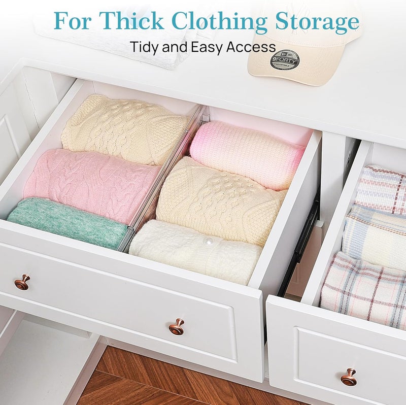 Vtopmart 4 Pack Drawer Dividers Organizers, 15.2cm High,32.5-56.6cm Adjustable Expandable Dresser Drawer Organizer, Clear Plastic Separators for Dresser, Baby Clothing, Underwear, Cosmetic, Toiletries - Image 3