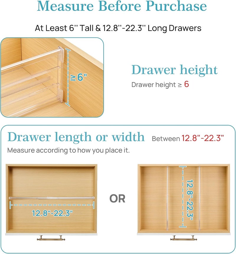 Vtopmart 4 Pack Drawer Dividers Organizers, 15.2cm High,32.5-56.6cm Adjustable Expandable Dresser Drawer Organizer, Clear Plastic Separators for Dresser, Baby Clothing, Underwear, Cosmetic, Toiletries - Image 2