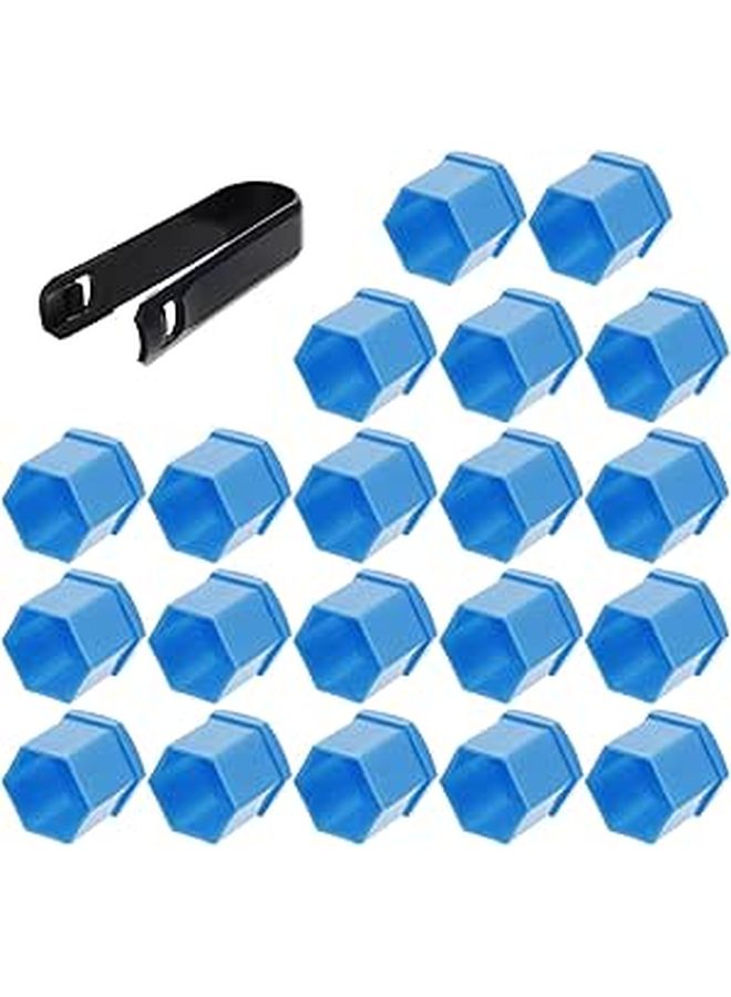 19mm Blue Glossy Plastic Lug Nut Covers 20pcs With Black Tire Valve Caps - Image 1
