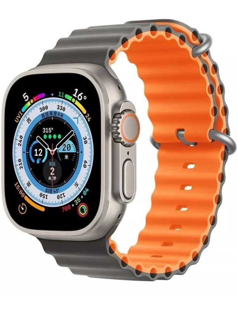 Rabos - Ocean Silicone Rubber Watch Band Strap for Apple Watch Ultra 49mm/45mm/44mm/42mm Ocean Dual Colored Grey/Orange - Image 1