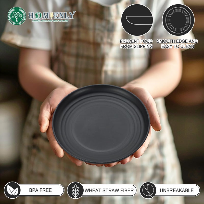 Homienly Wheat Straw Small Plates Unbreakable Lightweight Dinner Dishes Plate Set of 8 Alternative to Plastic Plates for Dessert Snack Appetizer  6 inch Microwave and Dishwasher Safe  Black - Image 4